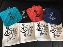 Load image into Gallery viewer, The Anchor holds in spite of the Storm towel with hot pad
