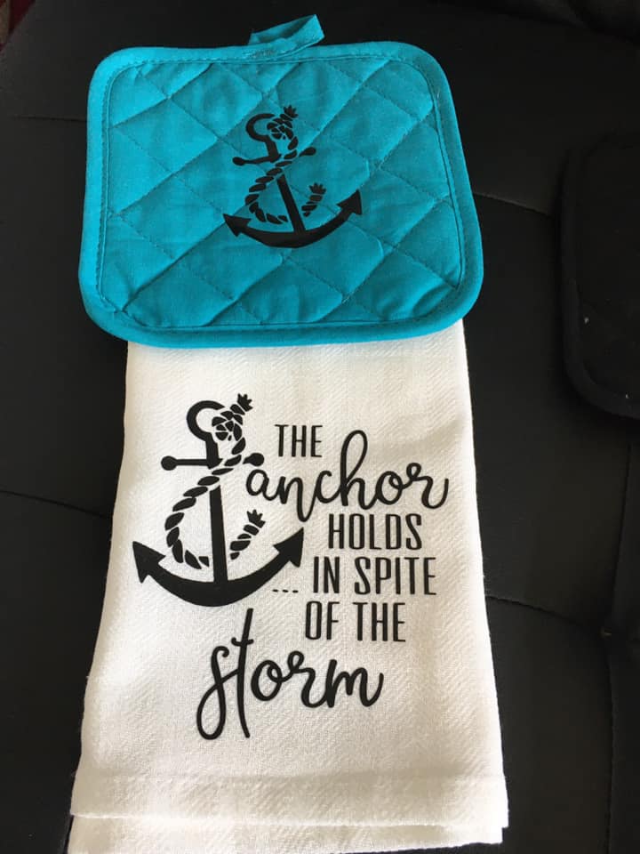 The Anchor holds in spite of the Storm towel with hot pad