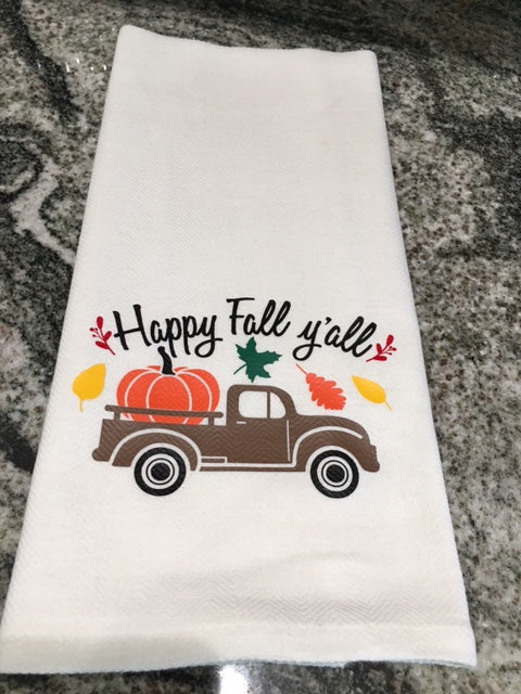 Happy Fall Y'all brown pickup towel