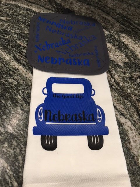 Nebraska blue pickup Towel/hot pad set