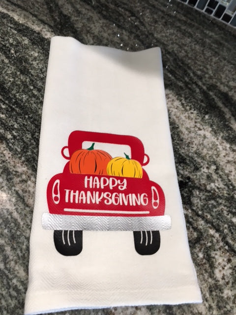 Happy Thanksgiving Red Pickup Pumpkin towel