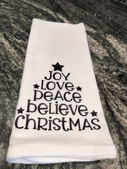 Joy Love Peace Believe Christmas towel