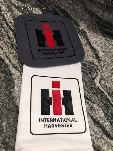 International Harvester towel with gray hot pad