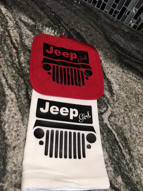 Jeep Girl towel with red hot pad