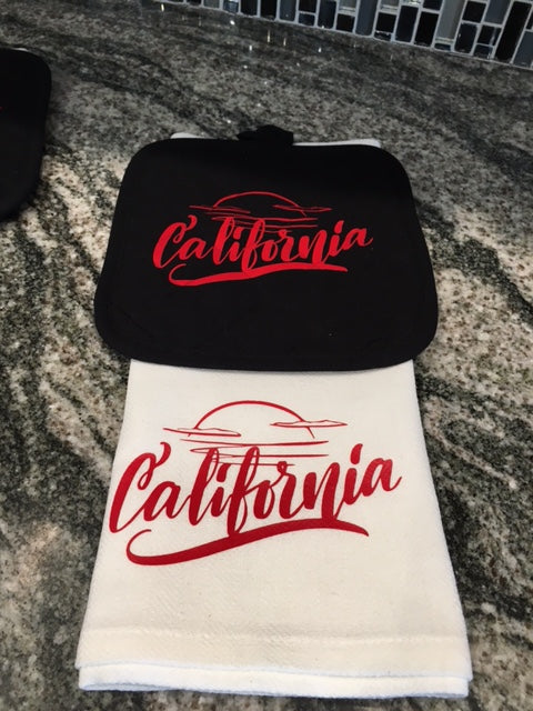 California Sunset towel and hot pad