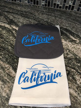 Load image into Gallery viewer, California Sunset towel and hot pad
