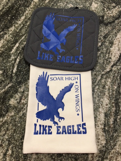 Soar High on wings like Eagles towel with hot pad