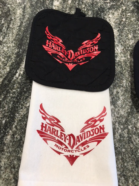 Harley Davidson Motorcycle towel with hot pad or oven mitt