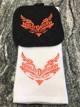 Load image into Gallery viewer, Harley Davidson Motorcycle towel with hot pad or oven mitt
