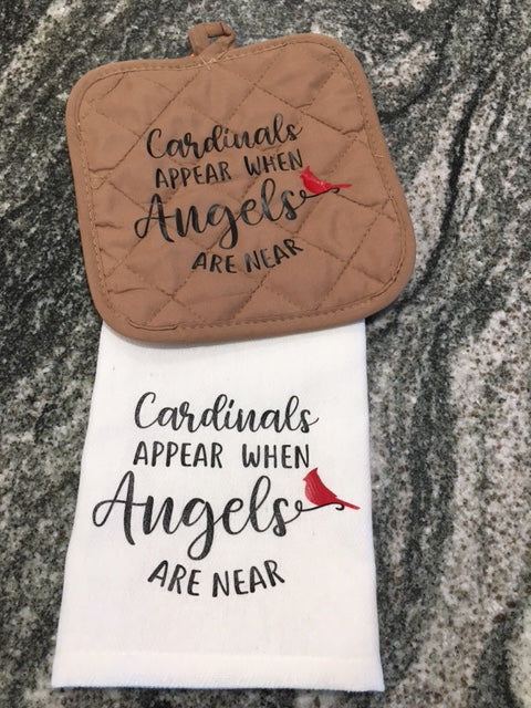 Cardinals appear when Angels are near towel with hot pad