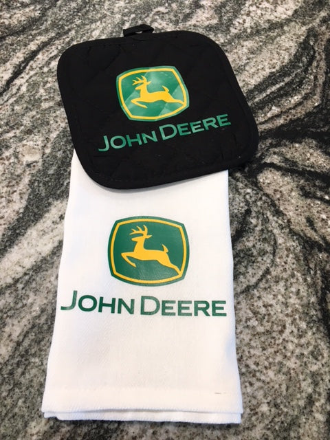 John Deere towel with black hot pad green/yellow