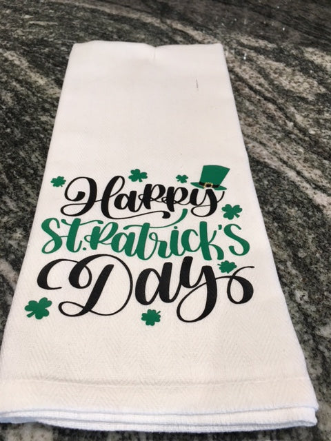 Happy St. Patrick's Day Towel with shamrocks