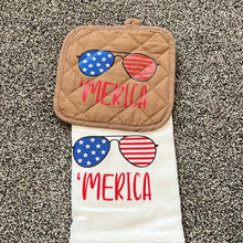 Load image into Gallery viewer, &#39;Merica flag sunglasses towel with hot pad
