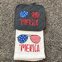 Load image into Gallery viewer, &#39;Merica flag sunglasses towel with hot pad
